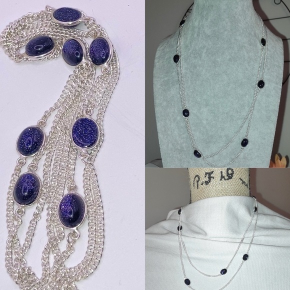 Blue Sandstone Gemstone Handmade Station Necklace - Picture 1 of 7